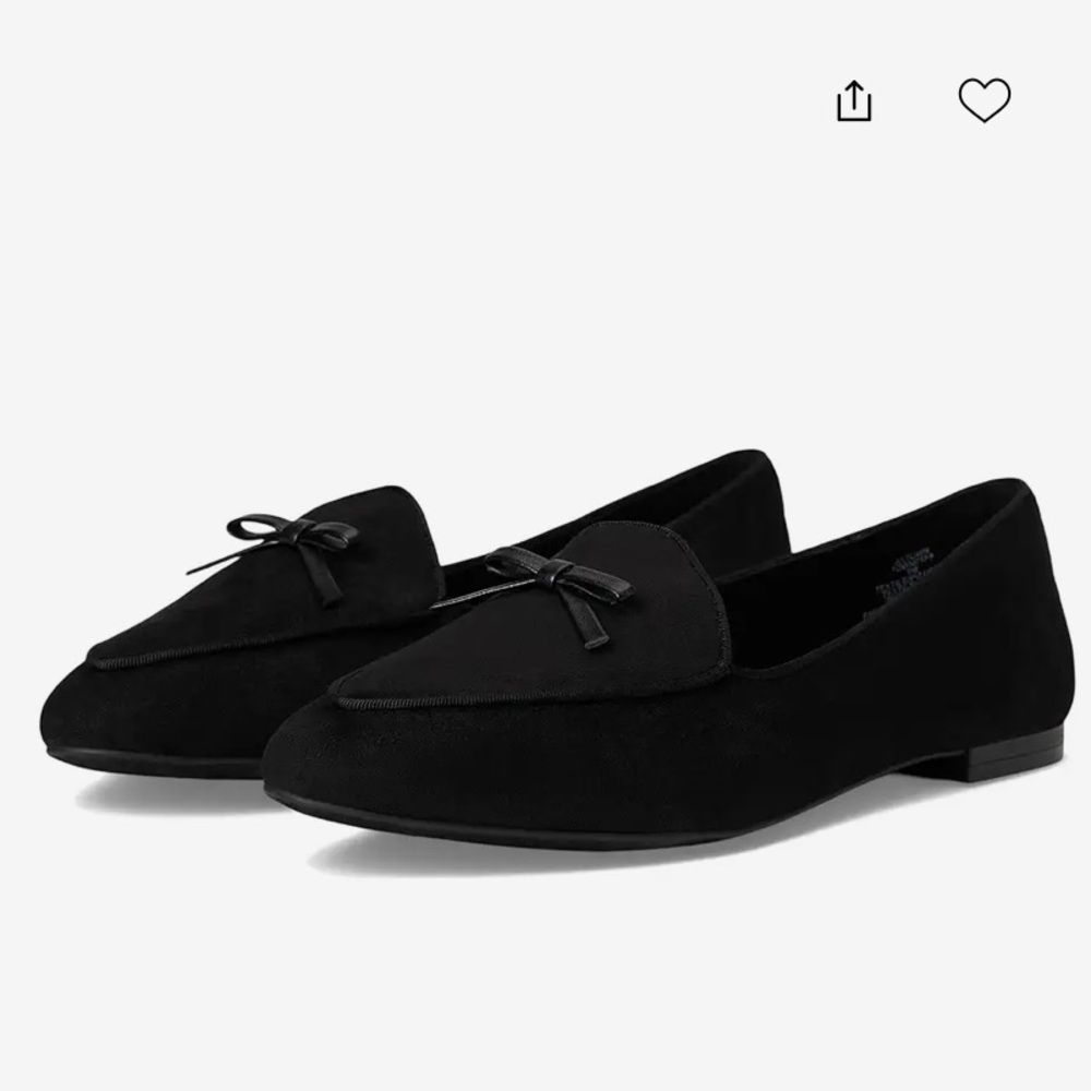 Anne Klein “Town” Suede Pointed-Tow Bow Loafers in Black, Size 9.5